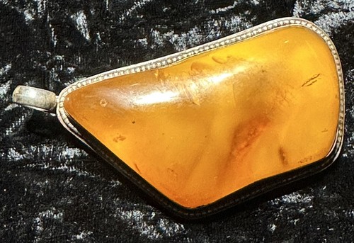 Vintage Antique Large 51g Butterscotch Egg Yolk Amber & Sterling Silver Pendant - Picture 7 of 13