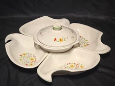 Vintage MCM Chip And Dip Relish Lazy Susan Style CALIFORNIA POTTERY 6 Piece Set