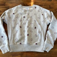 Champion Reverse Weave All Over Logo Print Size Small Sweatshirt Hoodie Gray