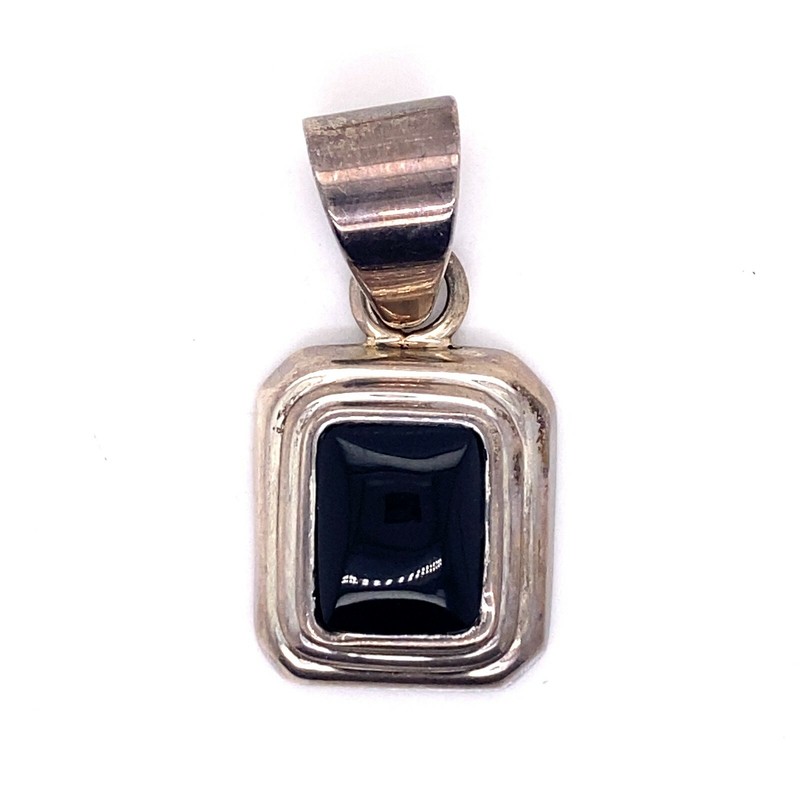 Vintage Sterling Silver 925 Black Onyx Cabochon Modernist Geometric Pendant 9.6g