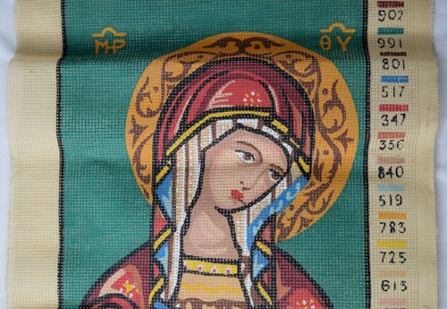 Vintage Needlepoint Tapestry Canvas Religious Virgin Mary Medieval Catholic - Picture 4 of 5
