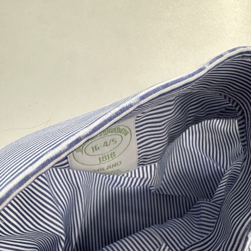 Brooks Brothers 1818 Milano Blue/White stripe mens shirt (Wear on collar) 16-4/5 - Picture 8 of 16