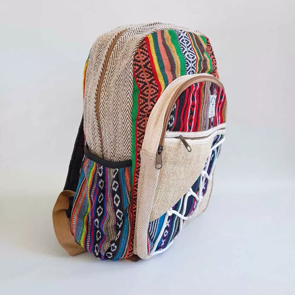 Hemp Backpack Travel Handmade Hippie Hemp School Bag Multicoloured