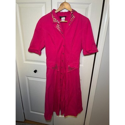 PG Collections by Ginger Bort Hot Pink Studded Shirt Dress Size 12 Vintage Y2K