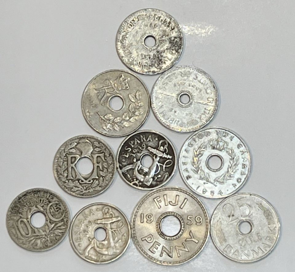 {Lot of 30} Unusual Shaped World Coins with Square and Round Holes | eBay