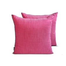 Fuchsia Art Silk Throw Pillow Covers, 16"x16" (Pack of 2)-Fuchsia Pink Luxury