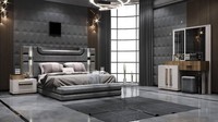 Modernes Schlafzimmer-Set Mit Bett, Zwei Nachttischen Und Schminktisch