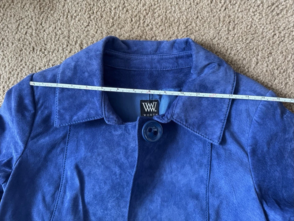 Chaqueta de cuero azul Worth para mujer talla S Foto 3 de 4