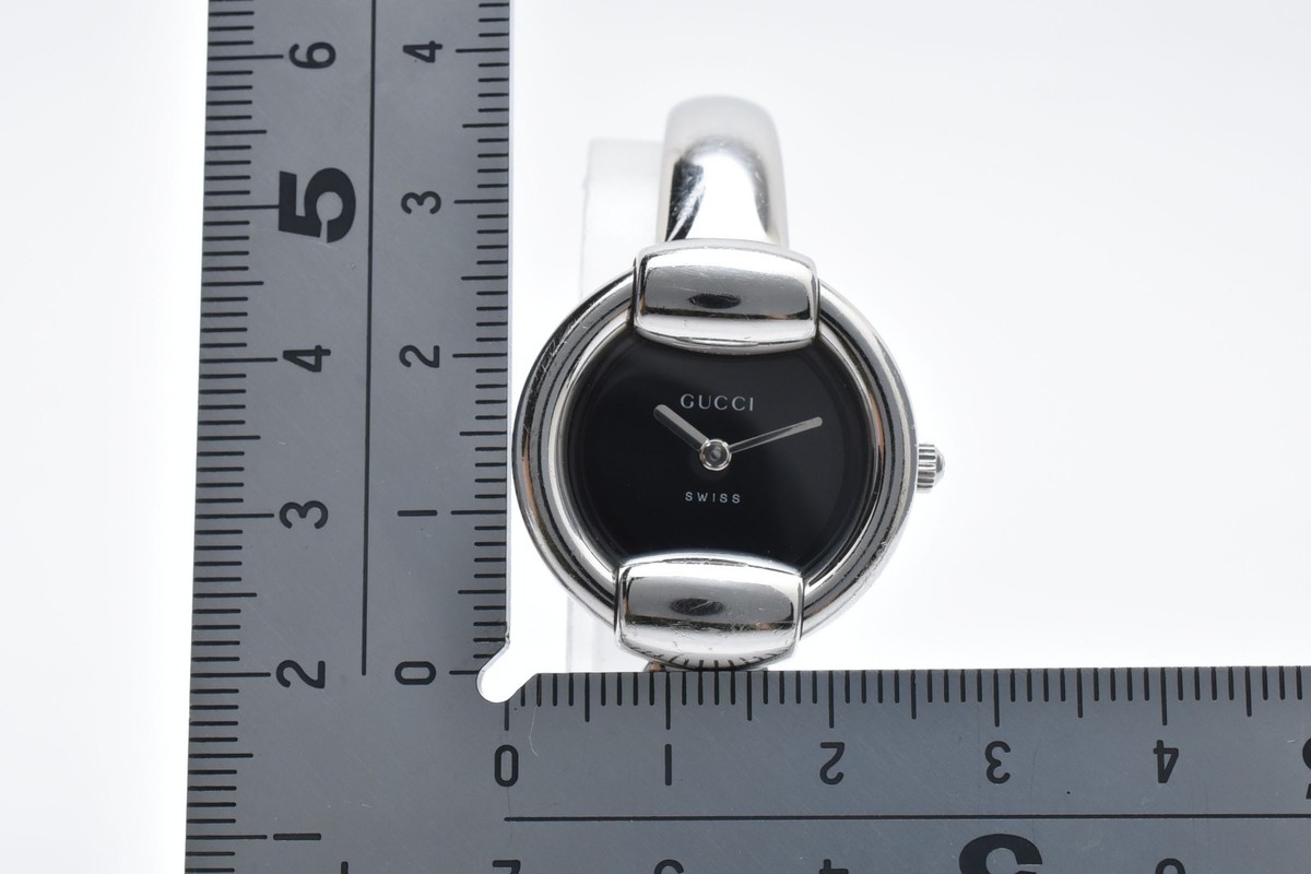 EXC+5] Vintage GUCCI 1400L 26mm Quartz Black Dial Silver Ladies