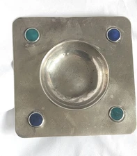 Antique Arts And Crafts Movement Pewter Enamel Carbachon Trinket Tray