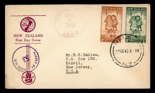 DR WHO 1942 NEW ZEALAND FDC HEALTH STAMP SEMI POST COMBO WWII CENSORED M72125