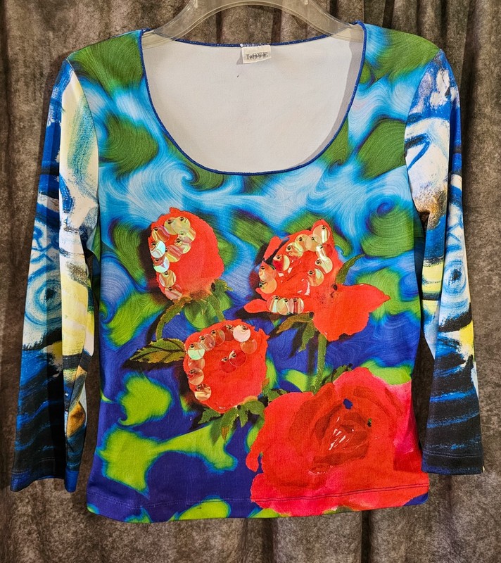 Love Amour Vintage Art Top with Sequins Women's  Size 2 Long Sleeve