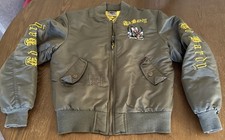 Ed Hardy Bomber Jacket Green Youth Large 12 77 TATTOO EMBROIDERED Vintage