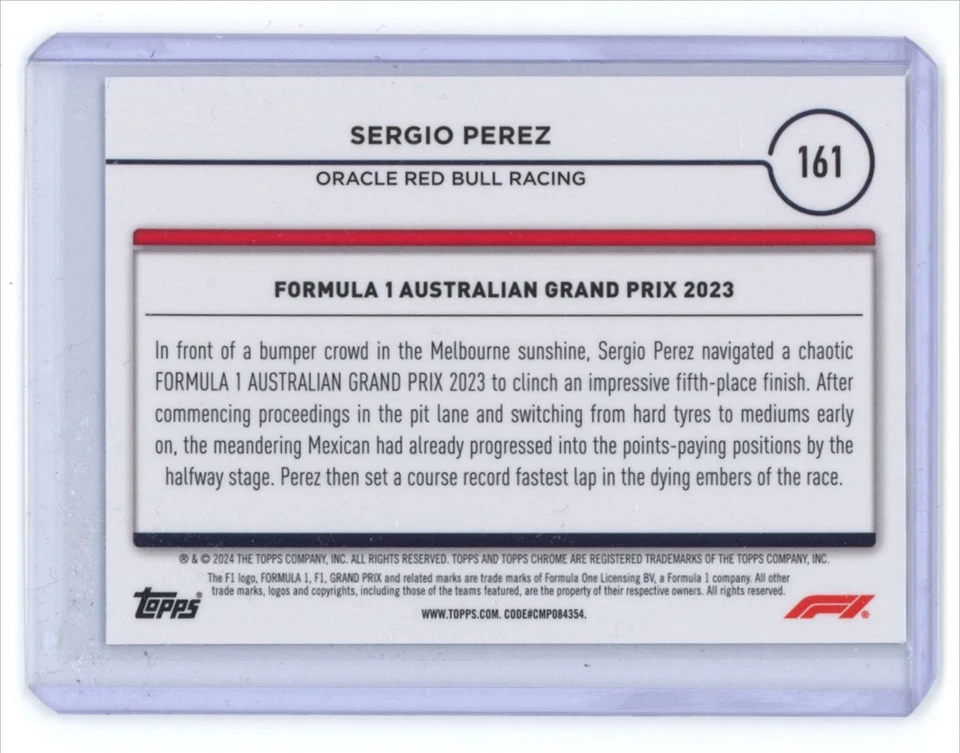 2024 Topps Chrome Formula 1 Sergio Perez Oracle Red Bull Racing #161 Parallel - Image 2 of 2