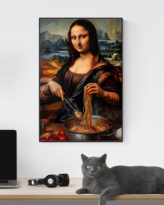 Funny Mona Lisa Cooking Pasta Poster Kitchen Wall Art Italian Decor Unframed