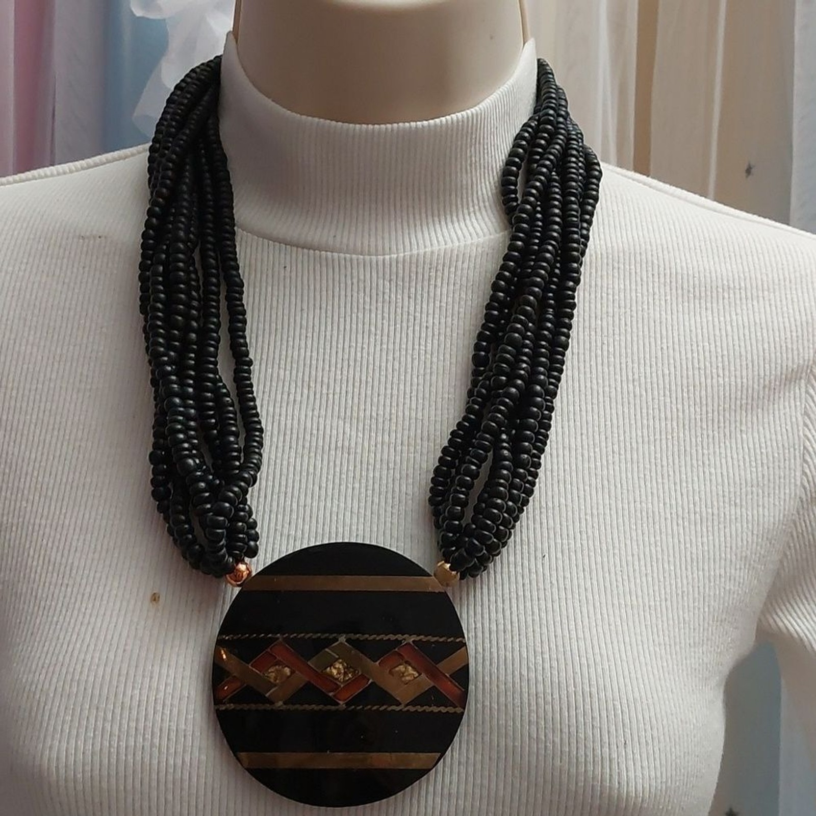 1980s Bold Statement Multistrand Bead Necklace wi… - image 2