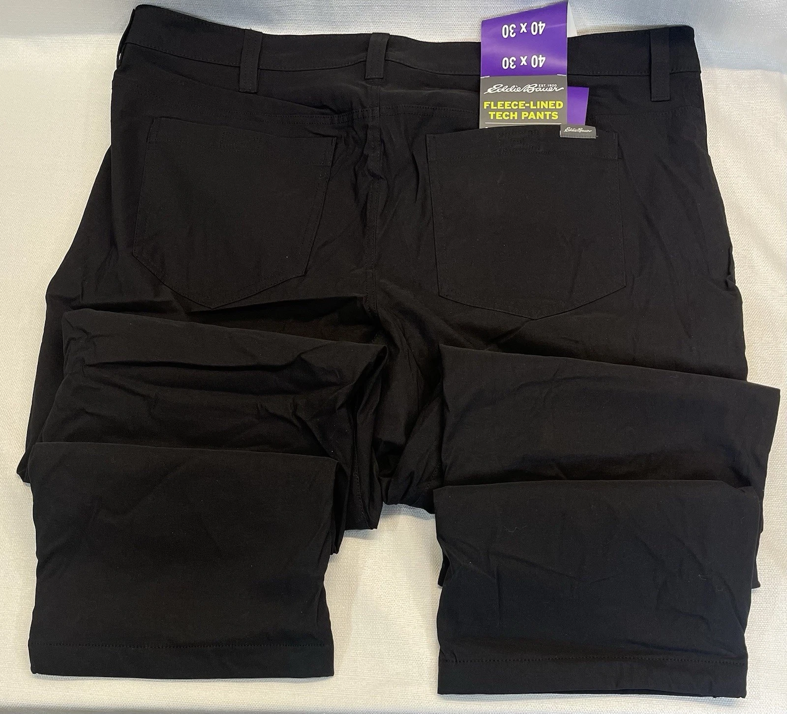 Eddie Bauer Men's Black Fleece Lined Pant Stretch Water resistant Size 40x30 NEW