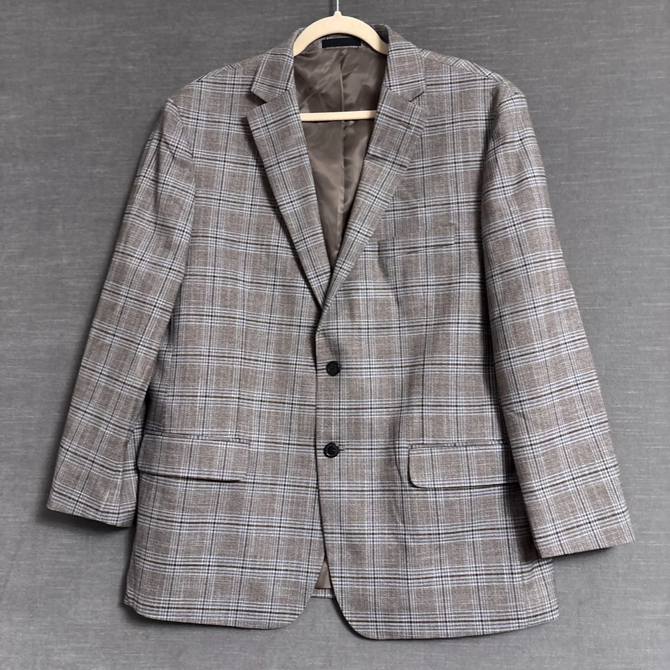 Chaps Sport Coat 46S Brown Blue Plaid Blazer Jacket Casual Classic Business - Image 2 of 4