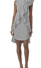 Goen J Black Striped White Cotton Ruffle Trimmed Mini Dress Women’s Size 4