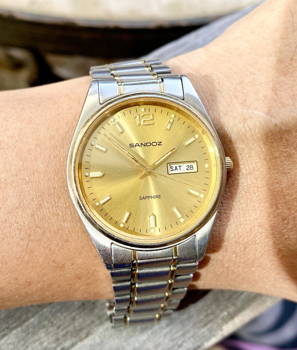 Sandoz Quartz Watch 34mm Stainless Steel Sapphire Crystal Seiko
