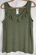 Cabi Tank Top Womens Sz Medium Wink Tank 6143 Green Stripe Ruffle