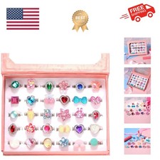 Little Girl Jewel Rings in Box, Adjustable, No duplication, Girl Pretend Play...