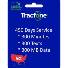 Extensión de servicio TracFone 450 días + 300 minutos/300 textos/300 MB de datos, todos los teléfonos
