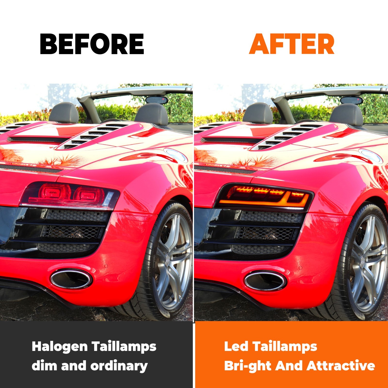 LED Tail Lights For Audi R8 2008-2016 Smoker Lens LH&RH Rear Lamp Assembly