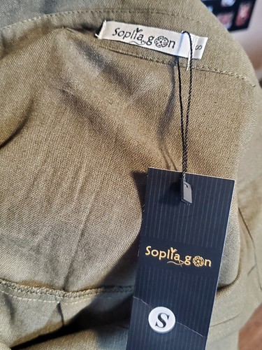 Sopliagon Damen Baumwolle und Leinen Hemd Kleid Freizeit Locker Maxi Small Grün - Bild 8 von 8