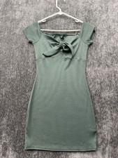Windsor Off Shoulder Mini Dress Womens Large Sage Green Ribbed Sweetheart Neck