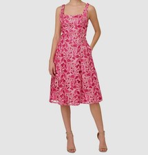 Adrianna Papell Women Pink Sleeveless Embroidered Fit & Flare Dress Size 6