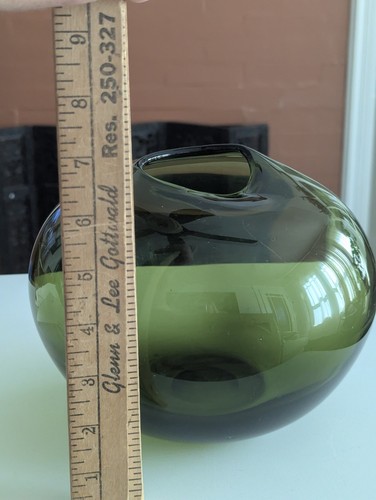 Vtg Green DROP VASE Mid Century Modern Sculptural Holmegaard Style Irregular Art - Picture 15 of 23