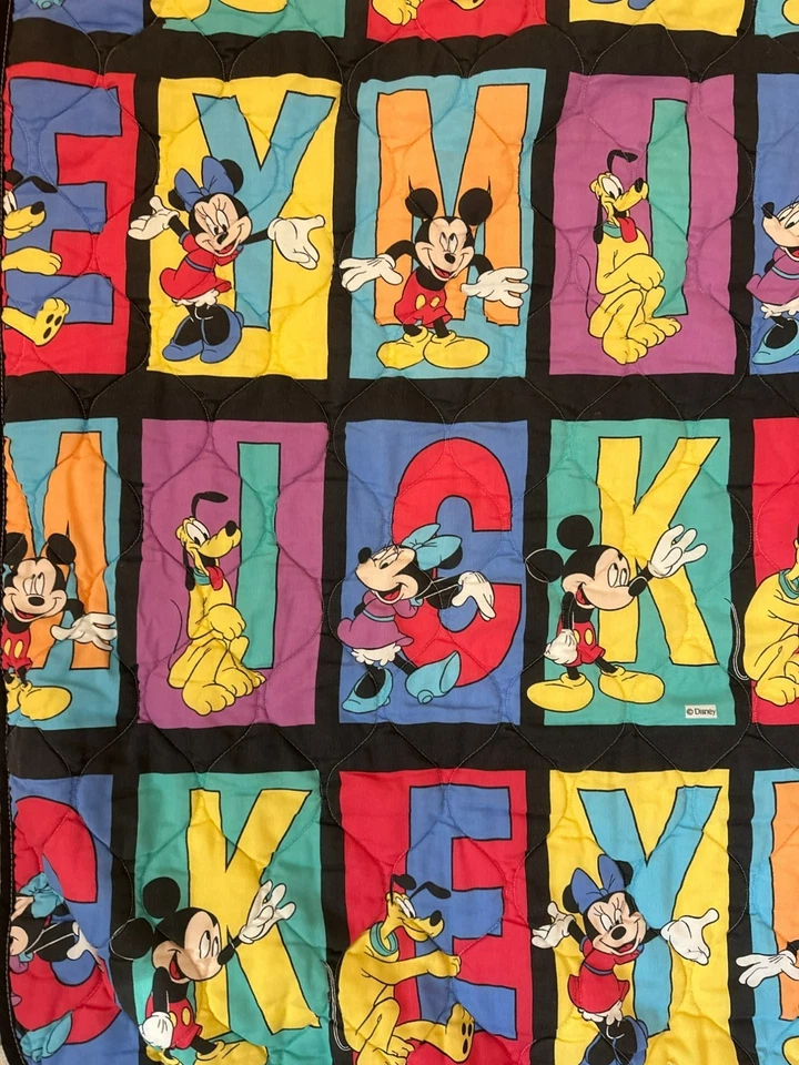 Vintage Colorful Disney Mickey Mouse & Friends Quilted Blanket 39" x 50" - Image 3 of 4