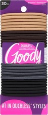Goody Ouchless Elastic Hair Ties - 30 Ct, Assorted Neutral, 4MM Rubber Bands for