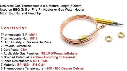 2pcs Fireplit Suburban SRNA3 Range Stove Repl. Long Oven Thermocouple 600mm - Picture 6 of 8