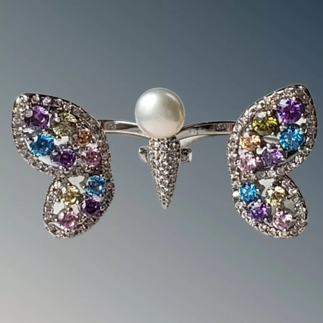 Signed FZN Double Butterfly Ring 925 Sterling Silver Cubic Zirconia Stones Sz 7