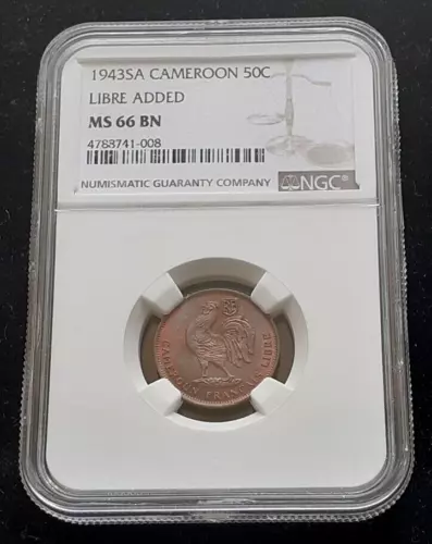 =SUMMER_PRICE= Cameroon 1943 SA 50 centimes with LIBRE NGC MS-66 BN EXCELLENT POP