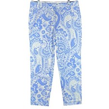 Talbots Relaxed Chino Women 8 Twill Blue White Floral Paisley 34x29.5 Pants