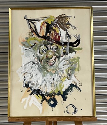 Fantastic c1960 s Maria Brilli Painting of a Clown Portrait 