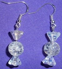 CLEAR CANDY with CLEAR WRAPPER GLASS BEAD EARRINGS - SS or GP Ear Wires