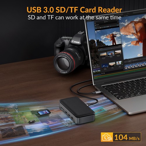 USB C Hub 10 IN 1 M.2 NVME SATA SSD-Gehäuse USB 3.2 Dockingstation 100W 10Gbps - Afbeelding 8 van 10