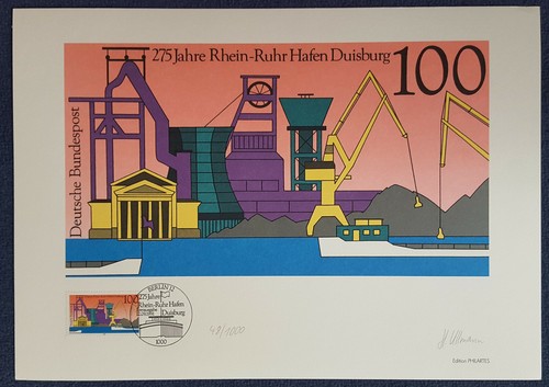 Top Geschenk - Briefmarken-Grafik - 275 J. Hafen Duisburg - sig./num.