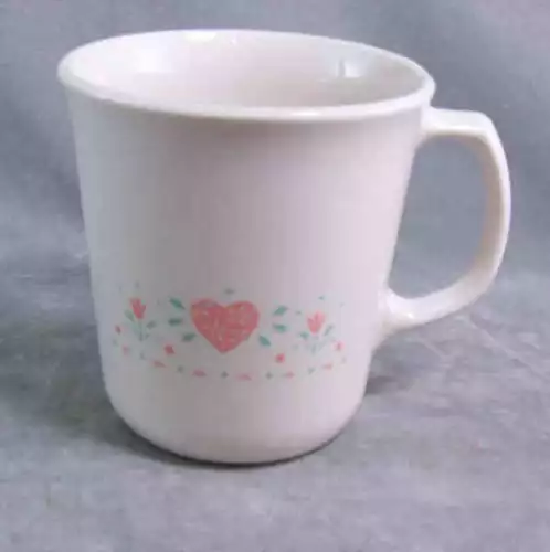 Vintage Corelle Corning - Flared Coffee Beverage Mug Forever Yours Pink Hearts