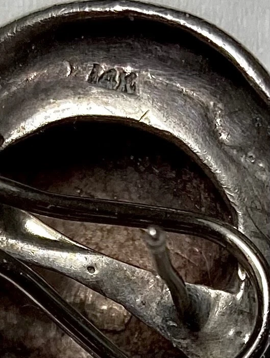 Vintage hand made 2-color gold dome earrings solid 14K/10K, pierced - Image 3 of 4