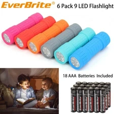 EverBrite 9 LED Flashlight 6 Pack Impact Handheld Torch W/ Lanyard 3AAA Battery