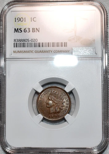 NGC MS-63 BN 1901 Indian Head Cent, Razor-Sharp, Lustrous specimen.
