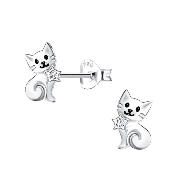 Katzen Ohrstecker Katze Kinder Damen Ohrringe Sterling Silber 925 Geschenk-image