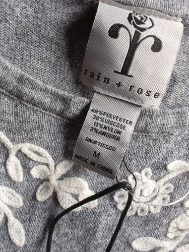 NWT RAIN + ROSE GORGEOUS EMBROIDERED ANGORA BLEND HEATHER GREY SWEATER SIZE MED - Picture 6 of 17