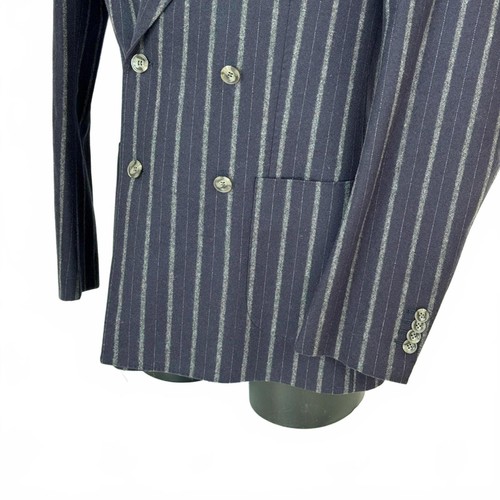SuitSupply Ormezzano Blazer Wolle dunkelblau grau gestreift zweireihig Größe 40 L - Bild 4 von 8
