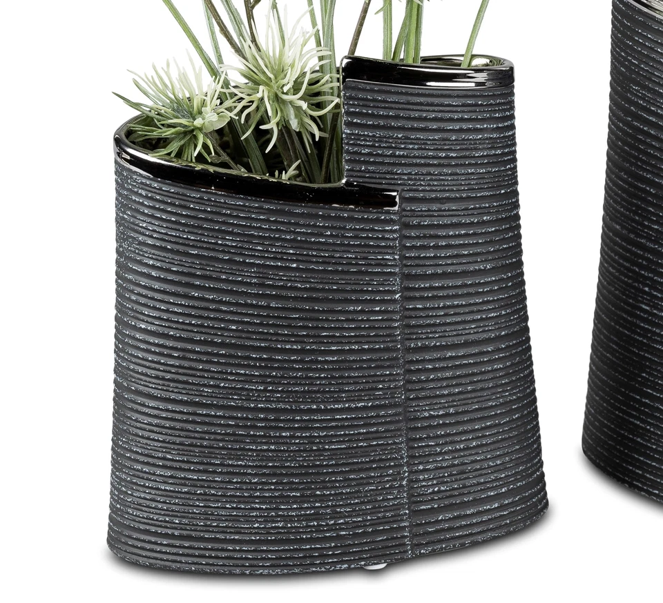 Deko Vase ANTHRAZIT WRAP H. 19cm B. 17cm silber grau Keramik Formano
